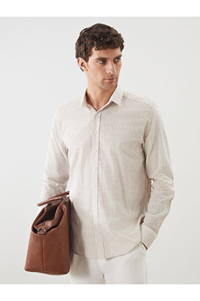 LC Waikiki Rmz Gi̇yi̇m Farkiyla Slim Fit Long Sleeve Striped Poplin Men's Shirt