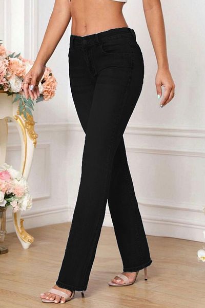 CEDY DENIM Women's Pipe Leg High Waist Regular Fit Lycra Trousers-C607-Black