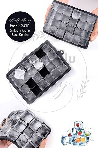 Anadolu Saray 2 Pcs Practical 24-Piece Silicone Square Ice Mold |   24 Pieces Silicone Square Ice Mold |   Presentation Ice