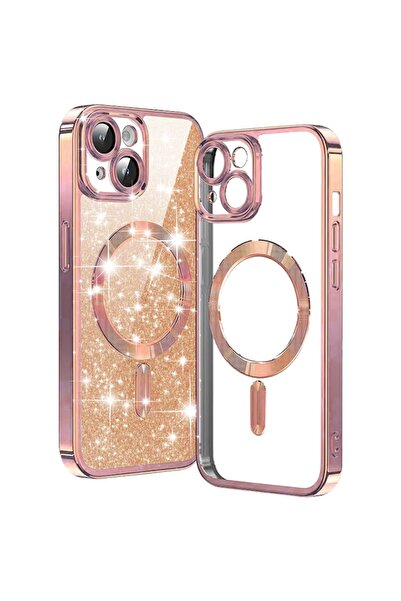 SKYDDAR INNOVATION Carcasă pentru iPhone 15, Magsafe de lux cu sclipici, antișoc, protecție superioară, auriu-roz, set de autocolante