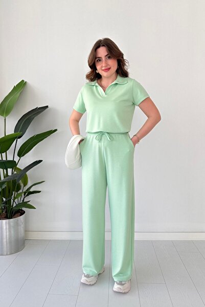 MaziButik بدلة بولو ذات ياقة مودال باللون الأخضر المائي