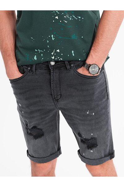 OMBRE Kurze Herren-Jeansshorts mit Reibe- und hochgekrempeltem Bein - grau V3 OM-SRDS-0186 L