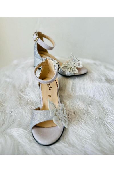 Gala Glittery Children's Shoes with Butterfly Heels on the Front