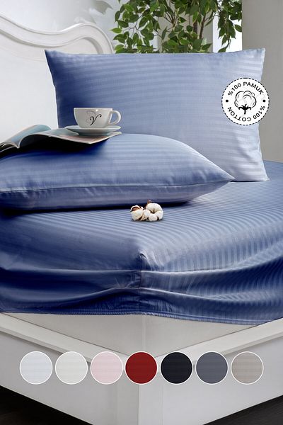 Vionel Home 100% Cotton Striped Cotton Satin Single / Double Size Fitted Sheet Set | 100X200Mm | 160 X 200 | 180 X 200