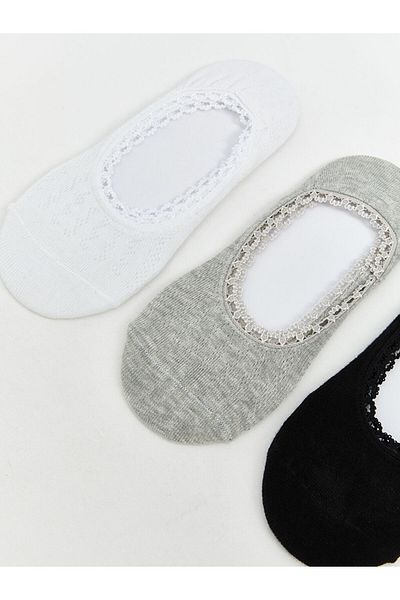 LC Waikiki White Lace Detailed Women's Ballerina Socks 3-Piece