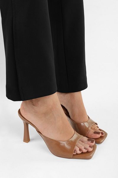 Shoeberry Women's Noir Caramel Skin Heeled Slippers