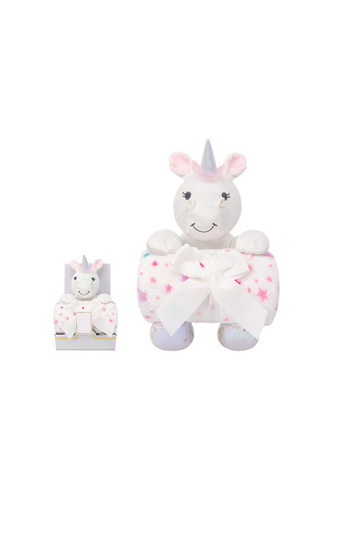 Factory Price - مجموعة هدايا من لعبة محشوة وبطانية لحديثي الولادة - يونيكورن