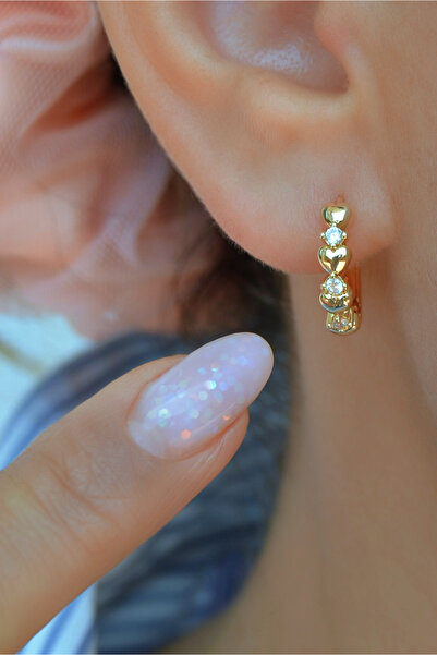 Sacce Scarves&Accessories Sıralı Kalpli Halka Küpe – Zirkon Taşlı