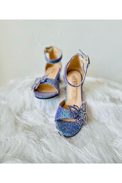Gala Glittery Children's Shoes with Butterfly Heels on the Front