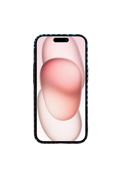 SKYDDAR INNOVATION Carcasă pentru iPhone 15, textură de carbon, Carbonite FiberShell, albastră, set de stickere