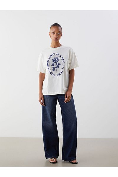 LC Waikiki New Season Crew Neck Printed Oversize Women's T-Shirt - S5Ok13Z8
