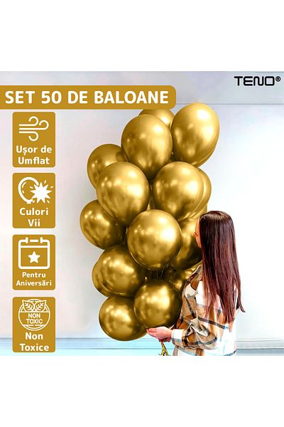 Teno Set of 50 Teno® Balloons, one size, latex, gold