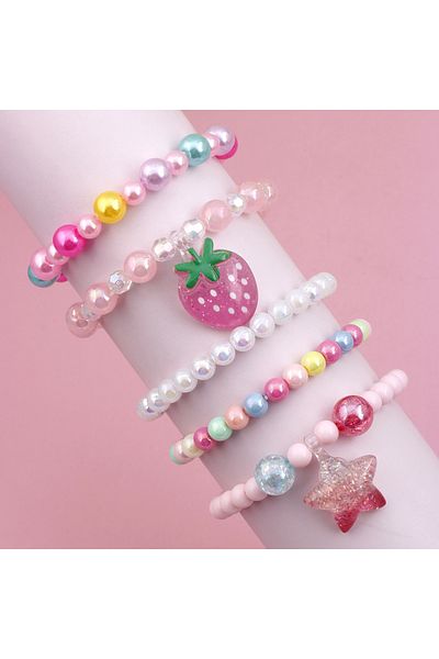 Choice 5pcs set 5Pcs Set Cute Girl Strawberry Pentagram Pendant Charm Beaded Bracelets Assorted Colors Idea