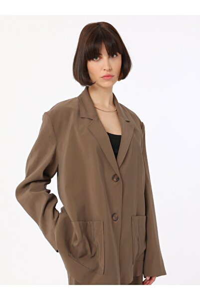 Refka Modal Kumaşlı Rahat Kalıp Şık Ceket - Kahverengi - Refka Exclusive