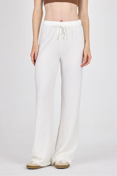 Rays White Wide Leg Draped Wrinkle Fabric Trousers 326