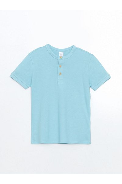 LC Waikiki Blue Polo Neck Basic Curved Boys' T-Shirt