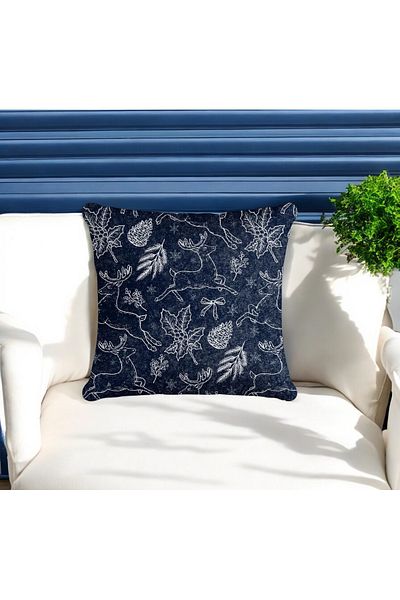 ASDİVA Navy Blue New Year Pattern Digital Printing Decorative Throw Pillow Case 43X43