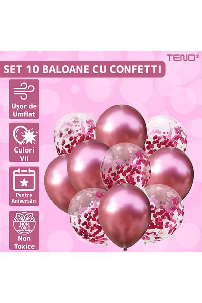 Teno Set of 10 Teno® Balloons, Confetti, one size, 2 colors, latex, pink