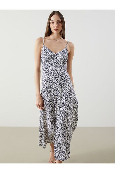 LC Waikiki Blue V-Neck Floral Dress