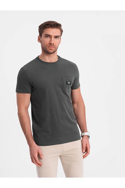 OMBRE Lässiges Herren-T-Shirt mit Taschenaufnäher - Graphit V11 OM-TSCT-0109 S