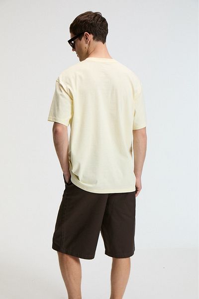GRIMELANGE Delight men's 100% cotton oversize fit printed short sleeve round neck yellow t-shirt