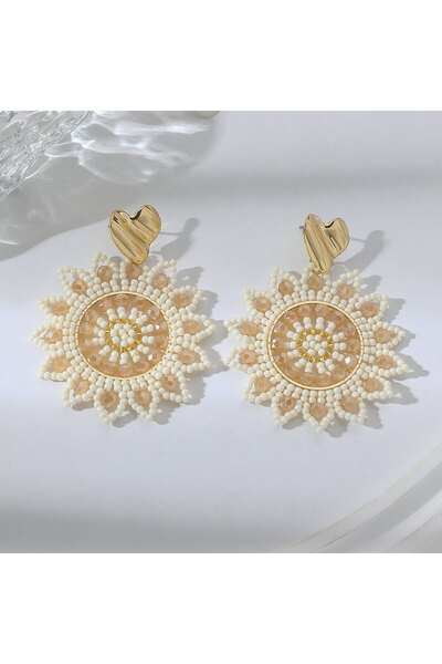 Choice Champagne Boho Trendy Irregular Heart Sunflower Seed Beads Drop Earrin...