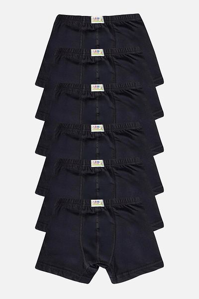 Arma Yıldız Boy's Plain Cotton Lycra Black Boxer 6 Συσκευασία