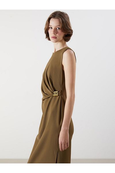 LC Waikiki New Season Crew Neck Ice Cream Crepe Dress - S5Pr60Z8