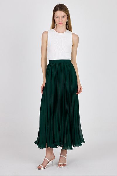 Rays Green Chiffon Pleated High Waist Maxi Skirt 1003