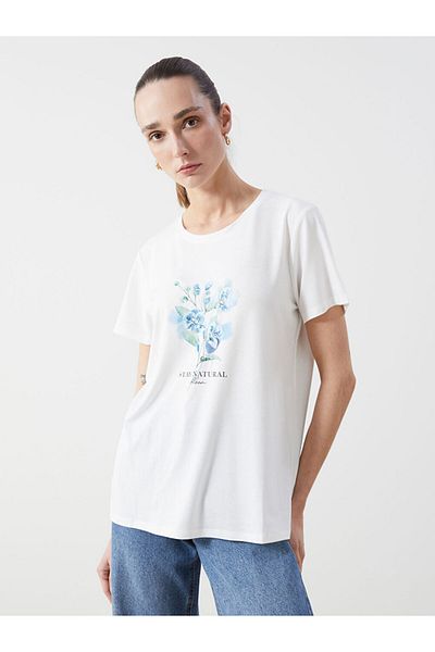 LC Waikiki New Season Crew Neck Printed Combed Cotton Women's T-Shirt - S5Fp73Z8