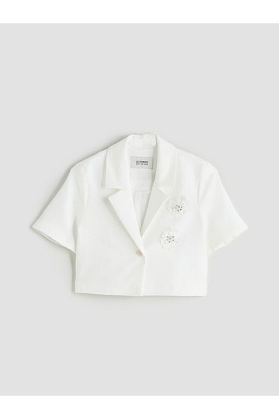 LC Waikiki White Floral Girl's Crop Jacket