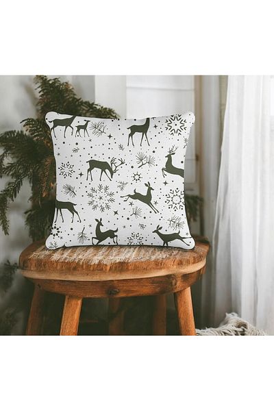 ASDİVA New Year Concept White Digital Printing Decorative Throw Pillow Case 43X43
