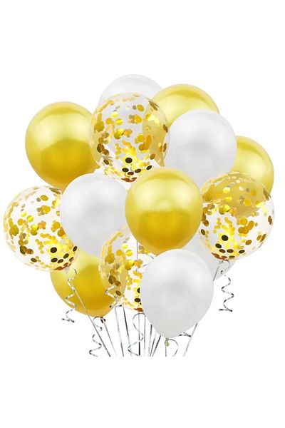 Teno Set of 15 Teno® Balloons, Confetti, 3 colors, latex, gold/white/transparent