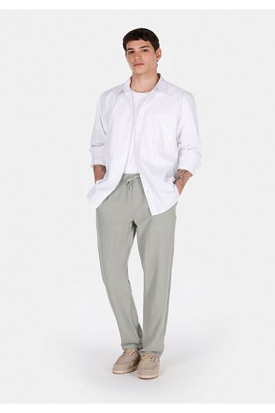 Colin's Regular Fit Mid Waist Long Leg Men's Linen Blended Green Trousers
