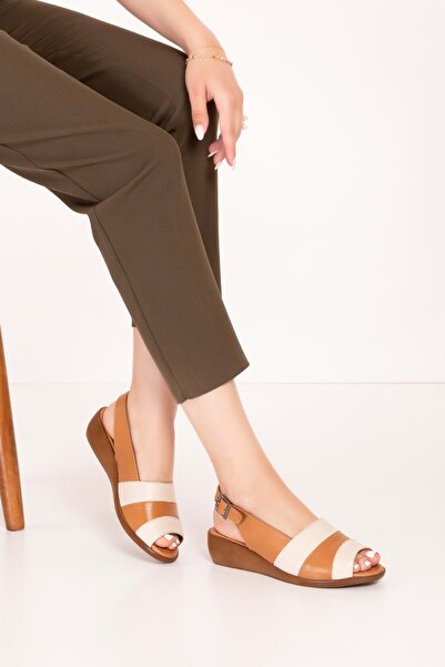 Gondol Hakiki Deri Dolgu Topuklu Rahat Anne Sandalet mlk.5814