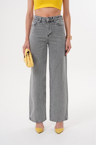 Tarz Cool Women's Palazzo Loose Leg Super High Waist Jean Trousers Smoked