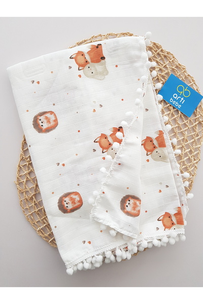 artıbebe Tilkili Çift Katlı Müslin Örtü Battaniye | %100 Pamuk Müslin Bez | B...