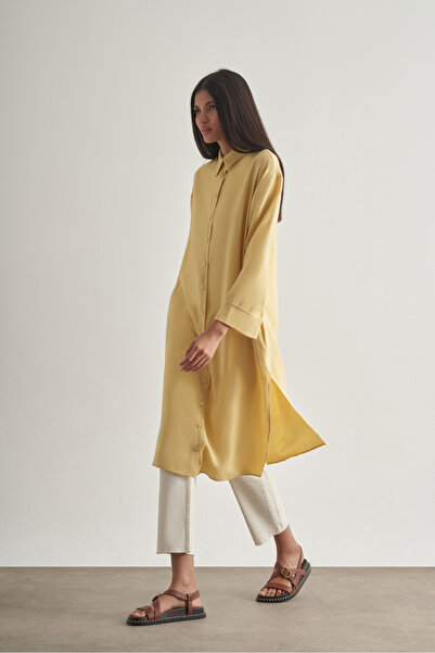 Mizalle Modal Karışımlı Sarı Uzun Tunik