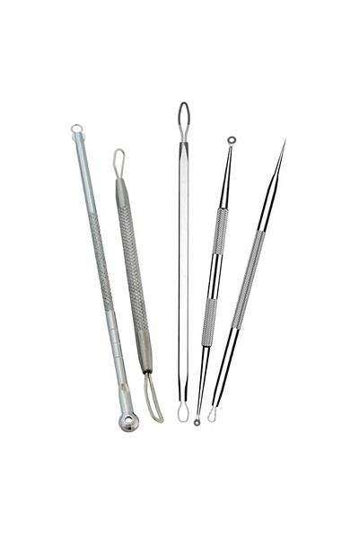 OEM Set 5 tweezers for blackhead and acne extraction, ProCart, 10 different heads, stainless steel