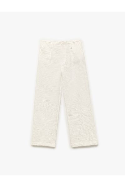 Koton Linen Look Textured Wide Leg Trousers with Pockets
