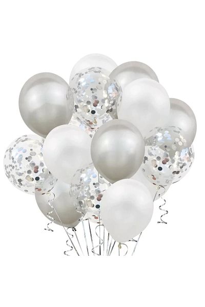 Teno Set of 15 Teno® Balloons, Confetti, 3 colors, latex, silver/white/transparent