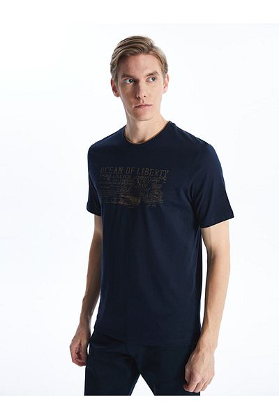 LC Waikiki New Season Crew Neck Κοντό μανίκι εμπριμέ χτενισμένο βαμβακερό ανδρικό Tisort - S41700Z8