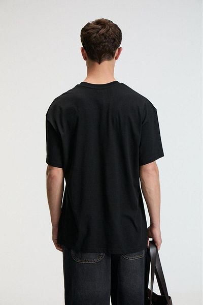 GRIMELANGE Nibble Men's Oversize 100% Cotton Printed Round Neck Black T-Shirt