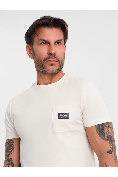 OMBRE Herren Casual T-Shirt mit Taschenpatch - creme V8 OM-TSCT-0109 XXL