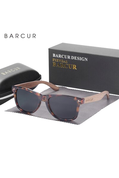 Choice20 نظارات شمسية من باركور، مصنوعة من الخشب الطبيعي، رمادية مرقطة، مستقط...