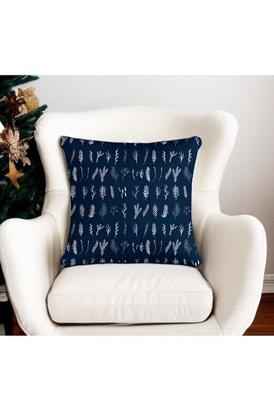 ASDİVA Navy Blue Tree Pattern New Year Digital Printing Decorative Throw Pillow Case 43X43