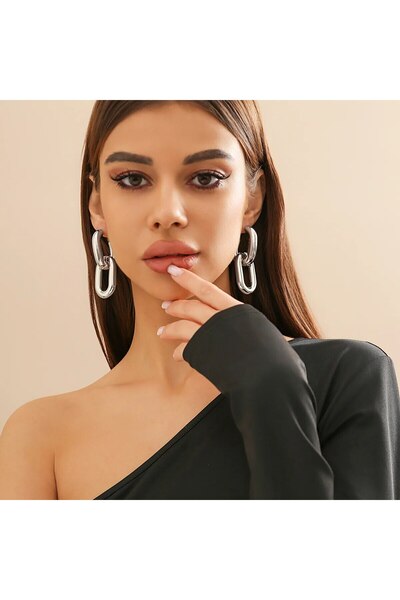 Choice SKU2 Vintage Geometric U-Shape Link Hoop Earrings for Women Trendy Pun...