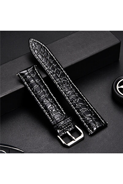 Choice حزام ساعة جلدي بتصميم جلد التمساح باللونين الأسود والأبيض مقاس 20 مم، ...