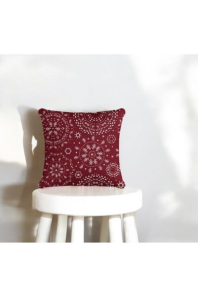 ASDİVA Burgundy New Year Pattern Digital Printing Decorative Throw Pillow Case 43X43