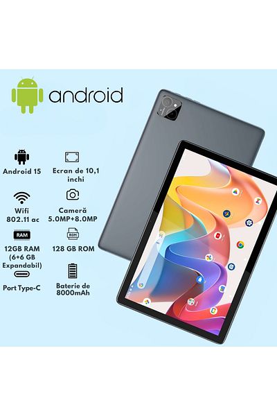 VisionHub Android Tablet 15-10.1 Inch - 12gb Ram (6 6GB EXTENDABLE), 128gb Rom, Octa-core T606, 4g Lte Wifi